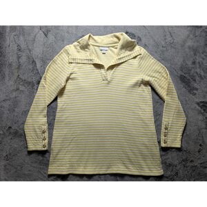 J. Jill Long Sleeve V Neck Top Women's XS Petite Yellow/White Striped